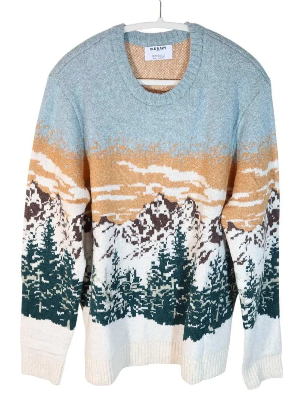 OLD NAVY So Soft Mountain Landscape Pullover Sweater Size L New Gorpcore Cabin